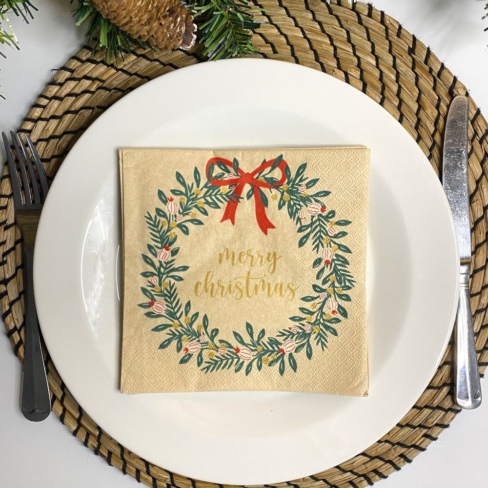 merry-christmas-wreath-paper-party-napkins-x-20|2572553345|Luck and Luck| 1