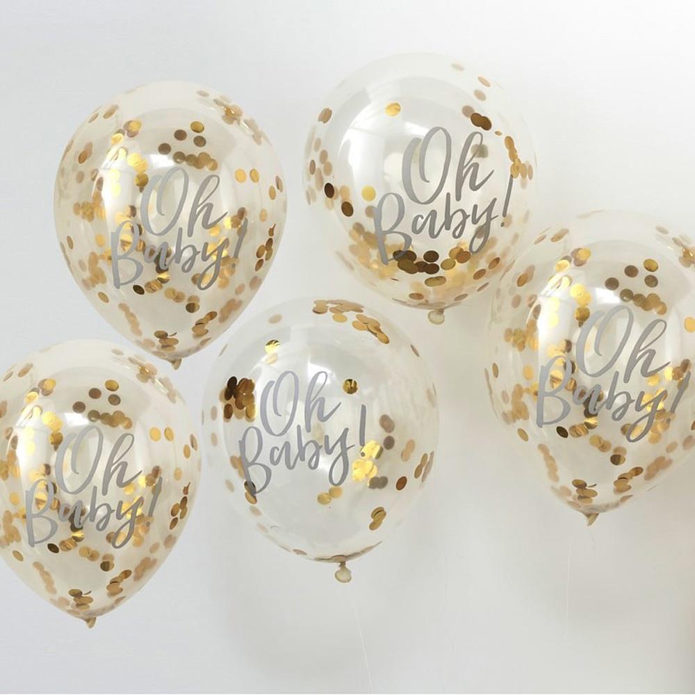 oh-baby-balloons-printed-gold-confetti-balloons-x-5-baby-shower|OB108|Luck and Luck| 1