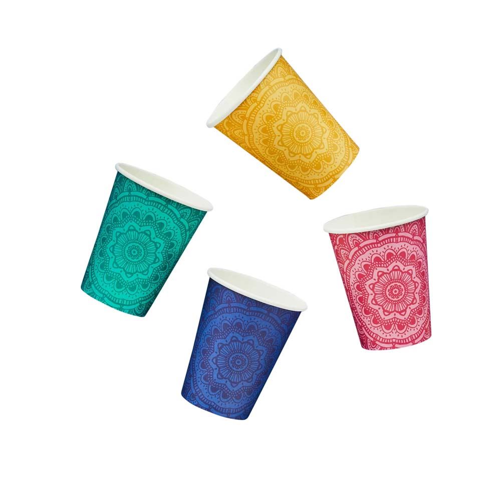 mandala-multi-coloured-paper-party-cups-x-8-diwali-festival|HBHD107|Luck and Luck|2