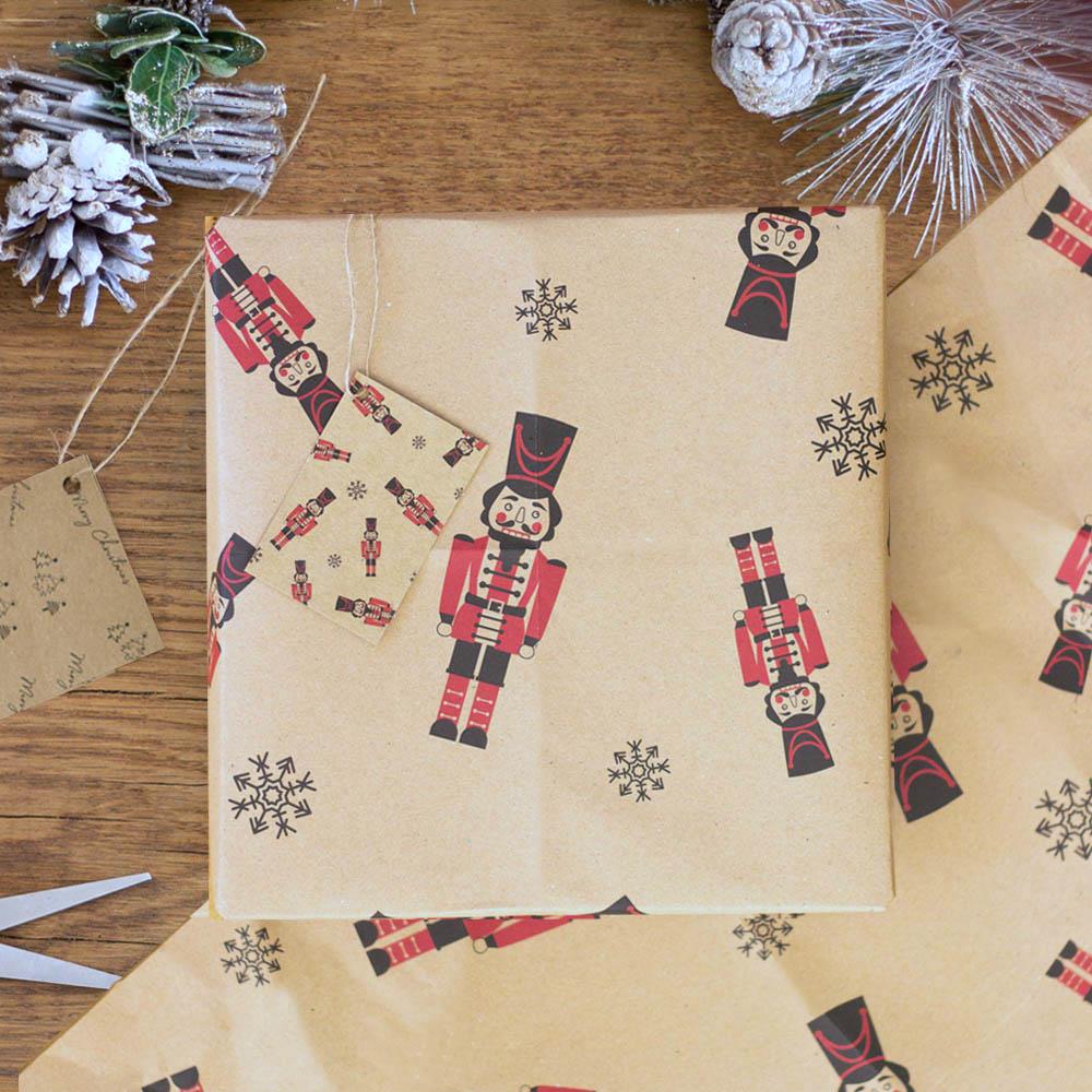 wrapping-paper-kraft-nutcracker-trees-merry-christmas-6-sheets-tags|LLWRAPPINGSETOF6|Luck and Luck|2