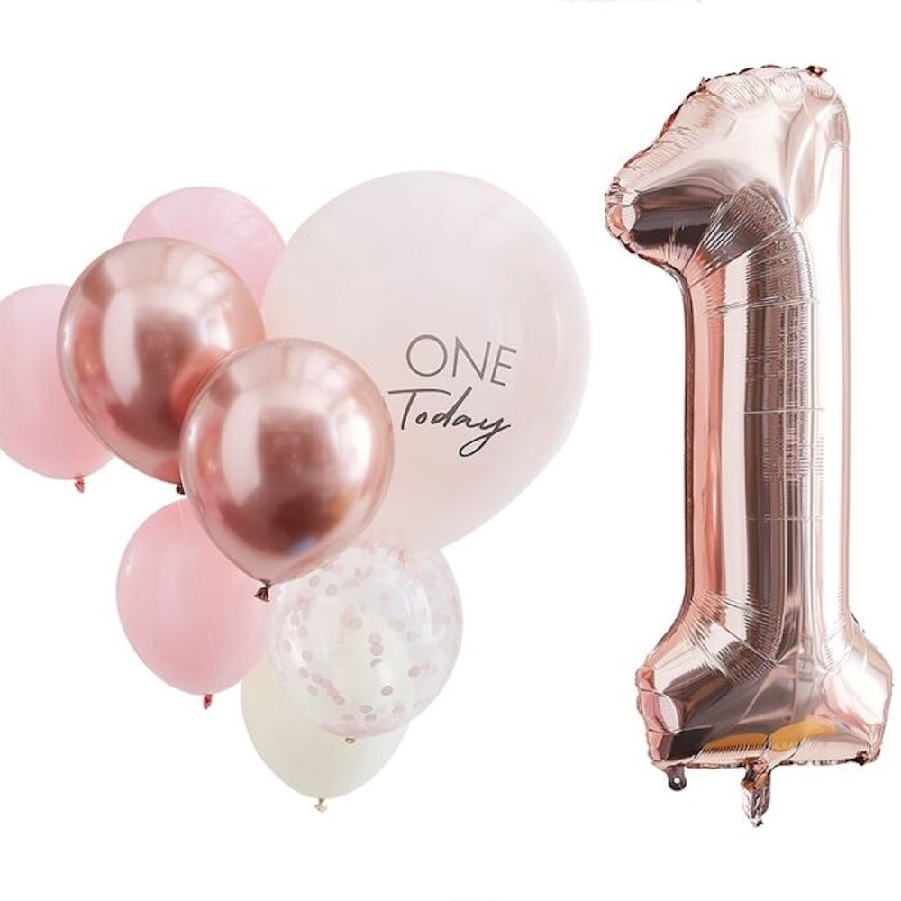 pink-and-rose-gold-1-today-balloon-bundle-1st-birthday|MIX-375|Luck and Luck|2