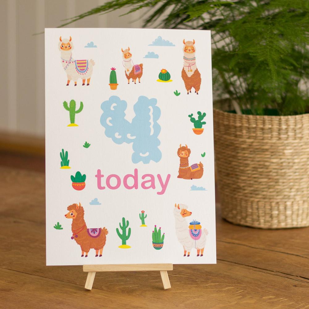 llama-age-4-birthday-sign-and-easel|LLSTWLLAMA4A4|Luck and Luck| 1