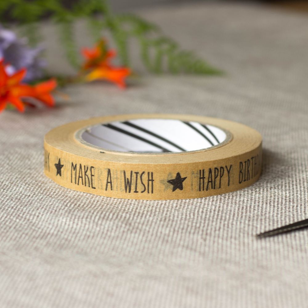 eco-friendly-happy-birthday-make-a-wish-kraft-wrapping-tape-50m|LLTAPEWISH|Luck and Luck| 1
