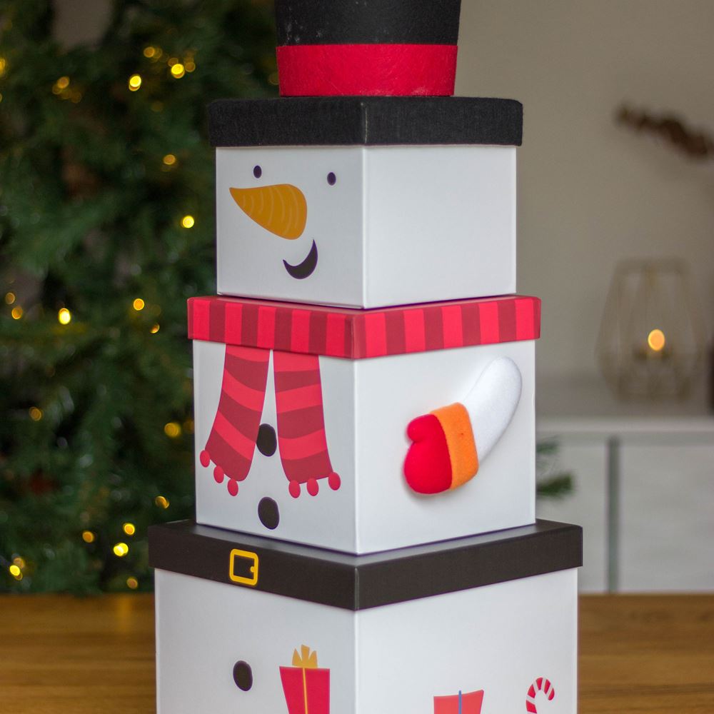 stackable-snowman-christmas-gift-boxes-3-tier-set|X-31067-BXC|Luck and Luck|2