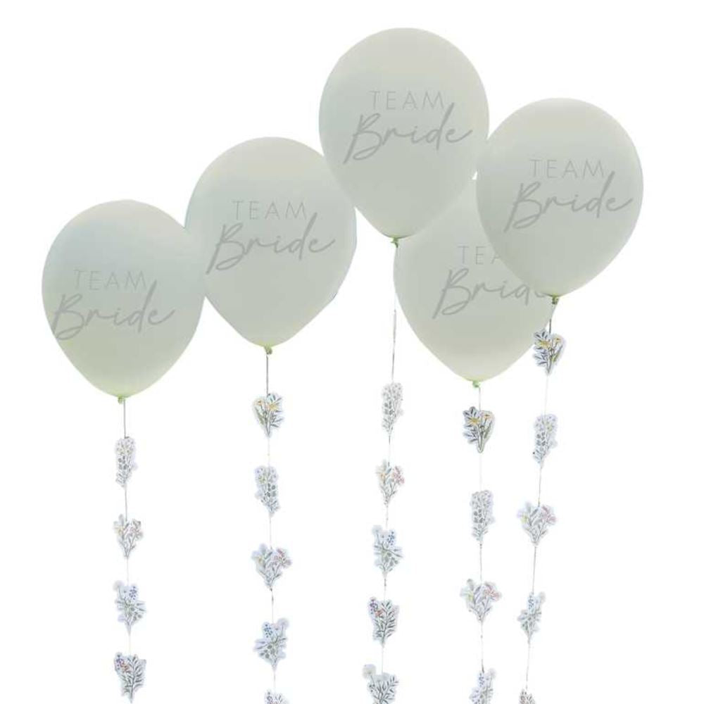 team-bride-hen-party-balloons-with-floral-balloon-tails-x-5|FLO-103|Luck and Luck|2