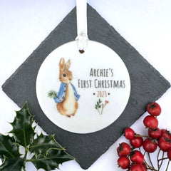 personalised-peter-rabbit-1st-christmas-design-porcelain-bauble|LLUVPORC11|Luck and Luck| 1