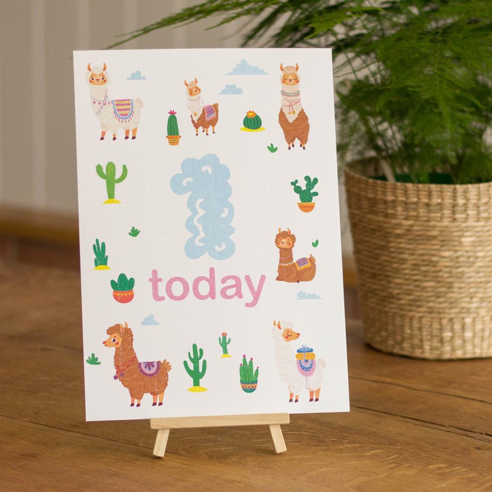 llama-age-1-birthday-sign-and-easel|LLSTWLLAMA1A4|Luck and Luck| 1