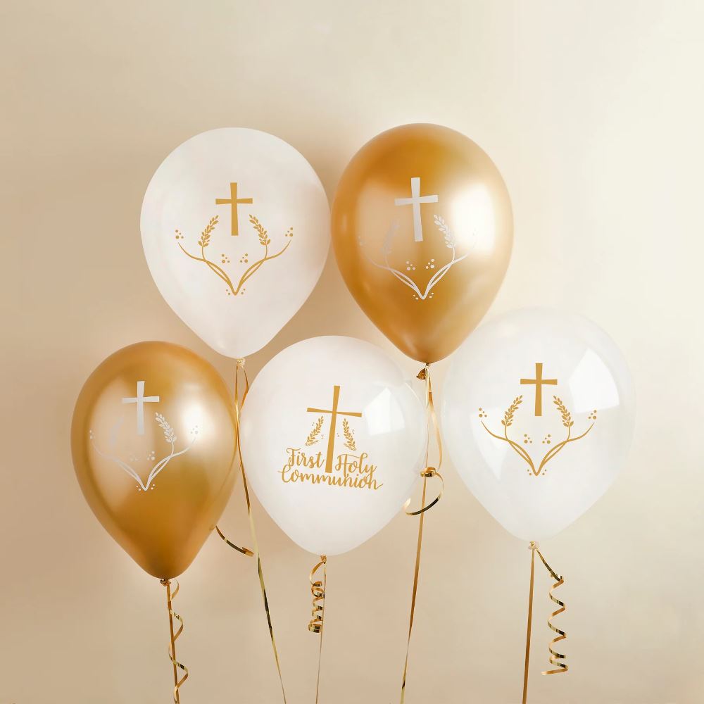 gold-first-holy-communion-balloons-x-5-decoration|COM005|Luck and Luck| 1