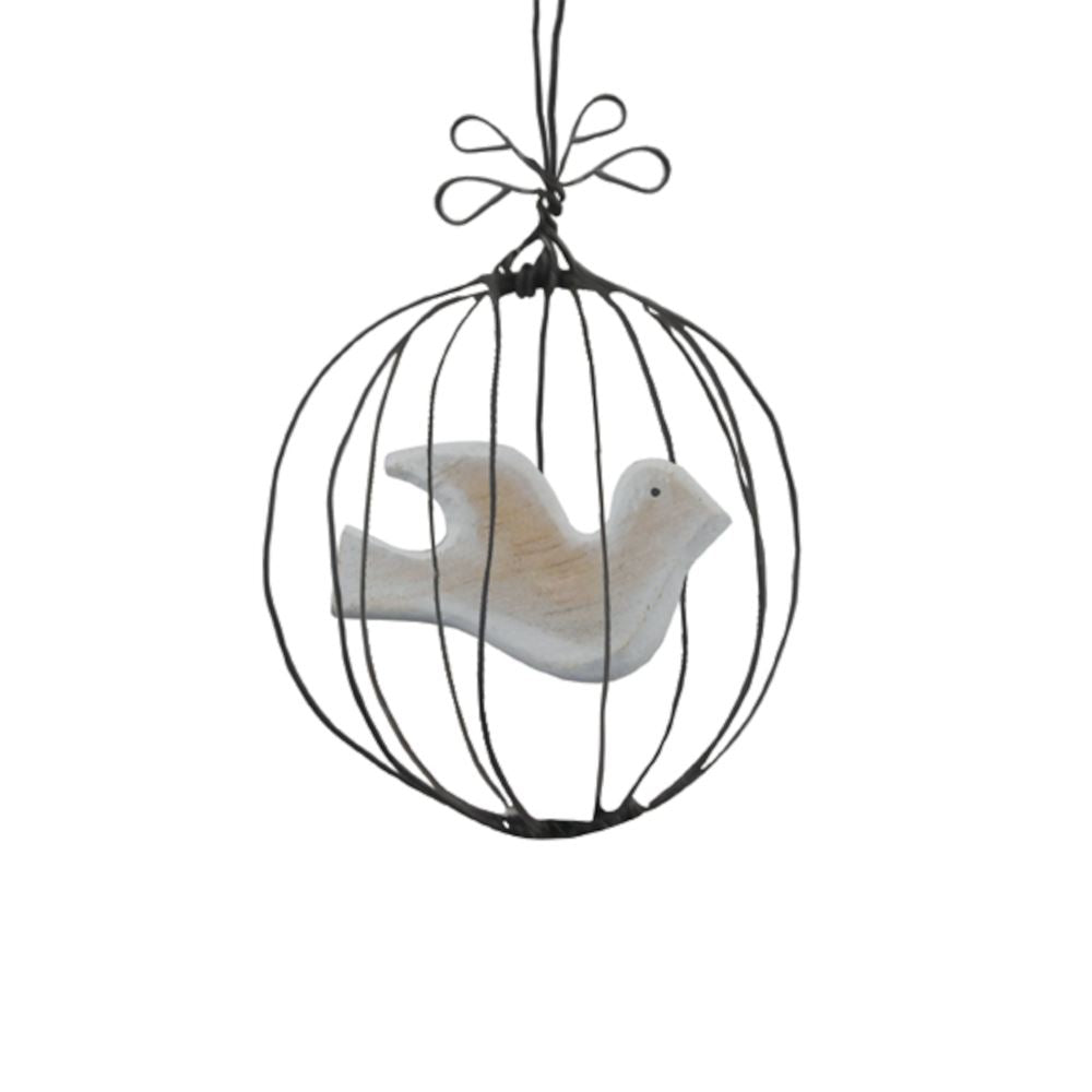 east-of-india-rustic-wire-hanging-christmas-bauble-wooden-dove|3500D|Luck and Luck|2