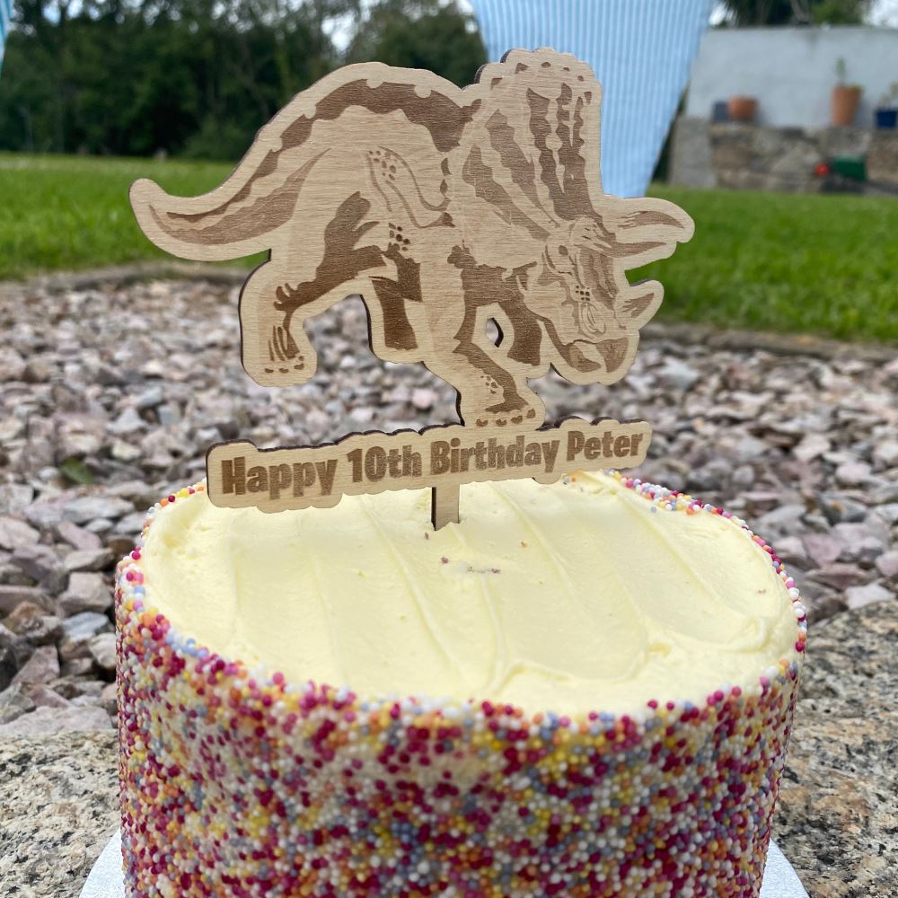 personalised-wooden-triceratops-birthday-cake-topper|LLWWTRICTP|Luck and Luck|2