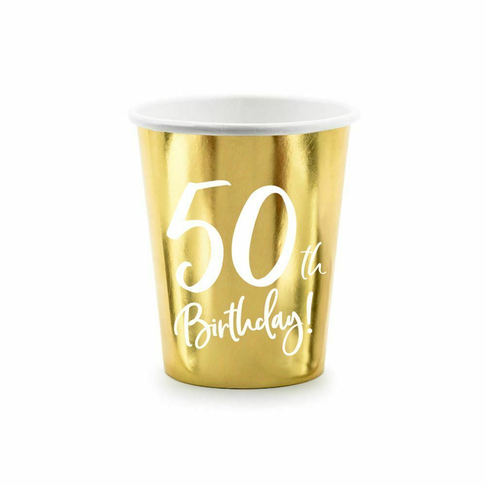 50th-birthday-gold-paper-party-cups-decorations-x-6|KPP7350019M|Luck and Luck|2