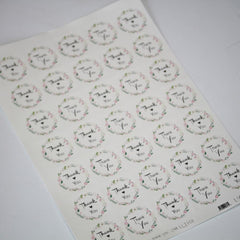 floral-wreath-thank-you-sticker-sheet-35-square-stickers-wedding-craft|LLTY01|Luck and Luck|2
