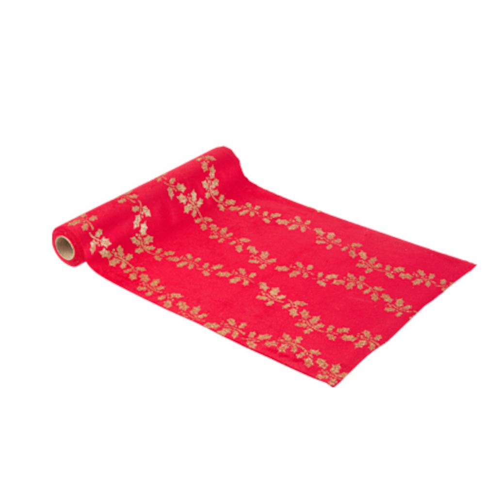 christmas-red-velvet-and-gold-holly-table-runner-28cm-x-3m|94205|Luck and Luck| 4