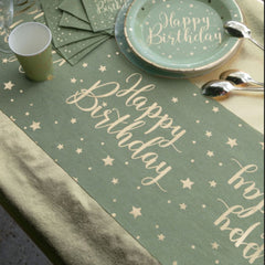 olive-green-happy-birthday-party-table-runner-3m|847300300103|Luck and Luck| 1