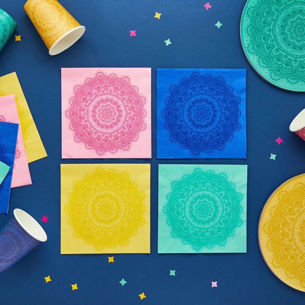 mandala-multi-coloured-paper-party-napkins-x-16-diwali|HBHD108|Luck and Luck| 1