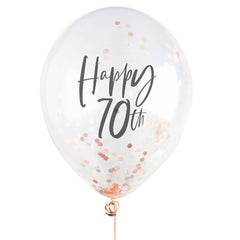 happy-70th-rose-gold-confetti-balloons-5-pack|HBMM222|Luck and Luck|2