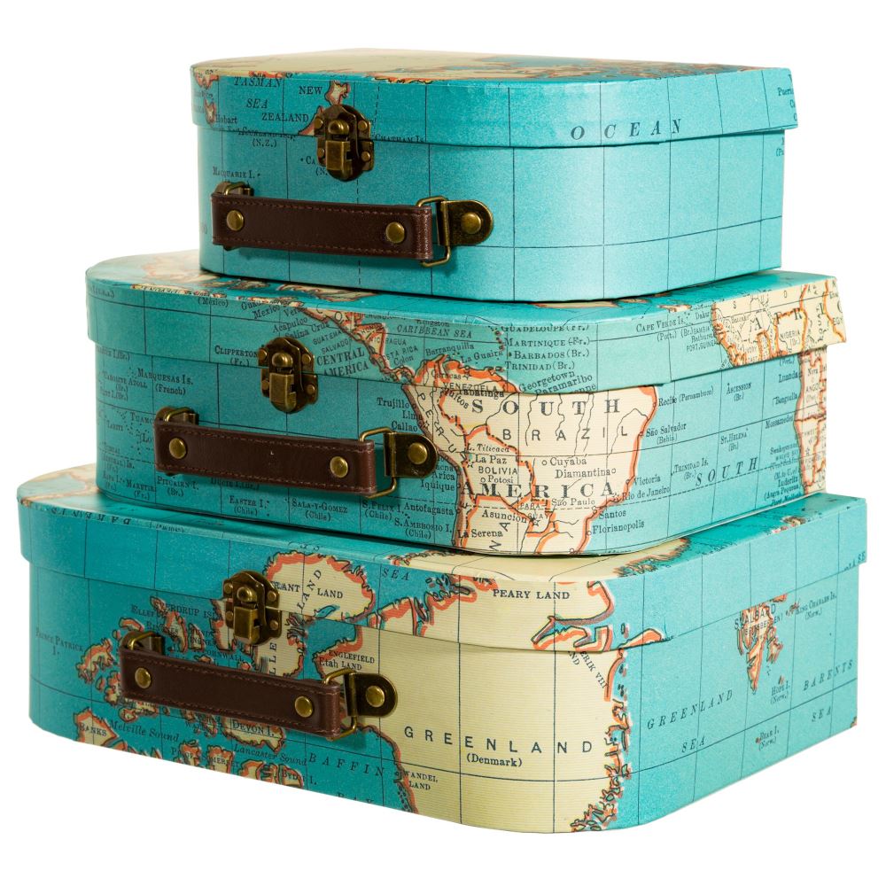 vintage-map-suitcases-set-of-3-mini-storage-suitcases|GIF119|Luck and Luck| 3