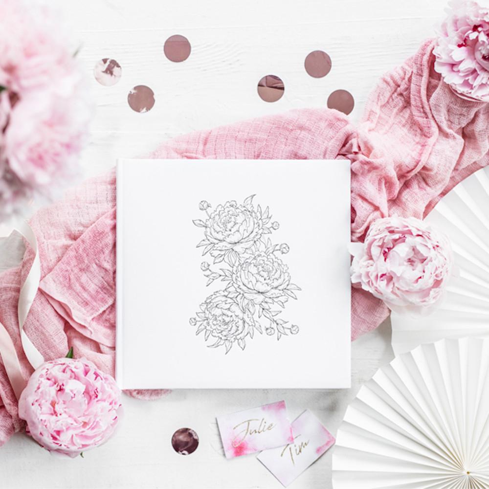 wedding-guest-book-white-with-peonies-in-silver-22-pages|KWAP49|Luck and Luck| 1