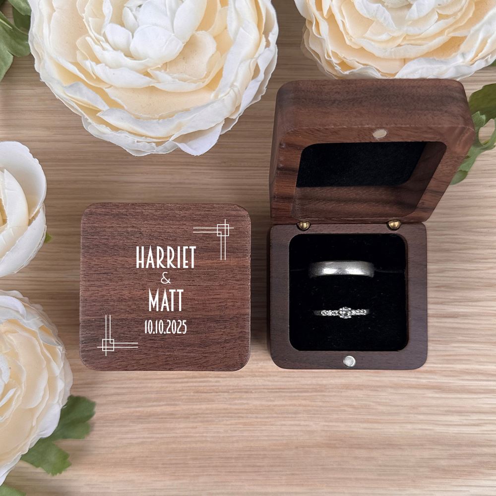 personalised-square-ring-box-2-ring-slots-black-insert-design-6|LLUVRB2BD6|Luck and Luck| 1