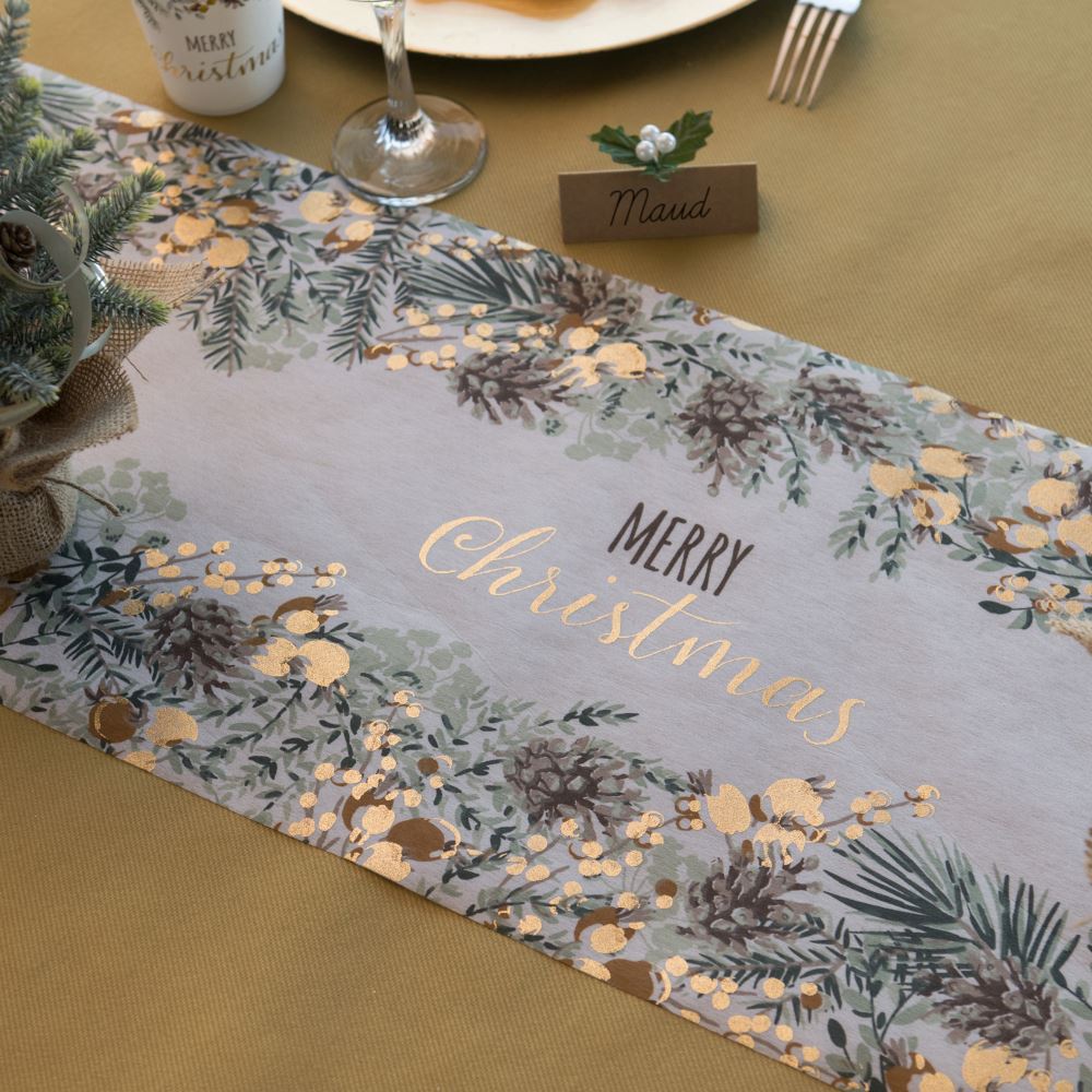 merry-christmas-table-runner-gold-details-2-5m-festive-tableware|7682|Luck and Luck| 1