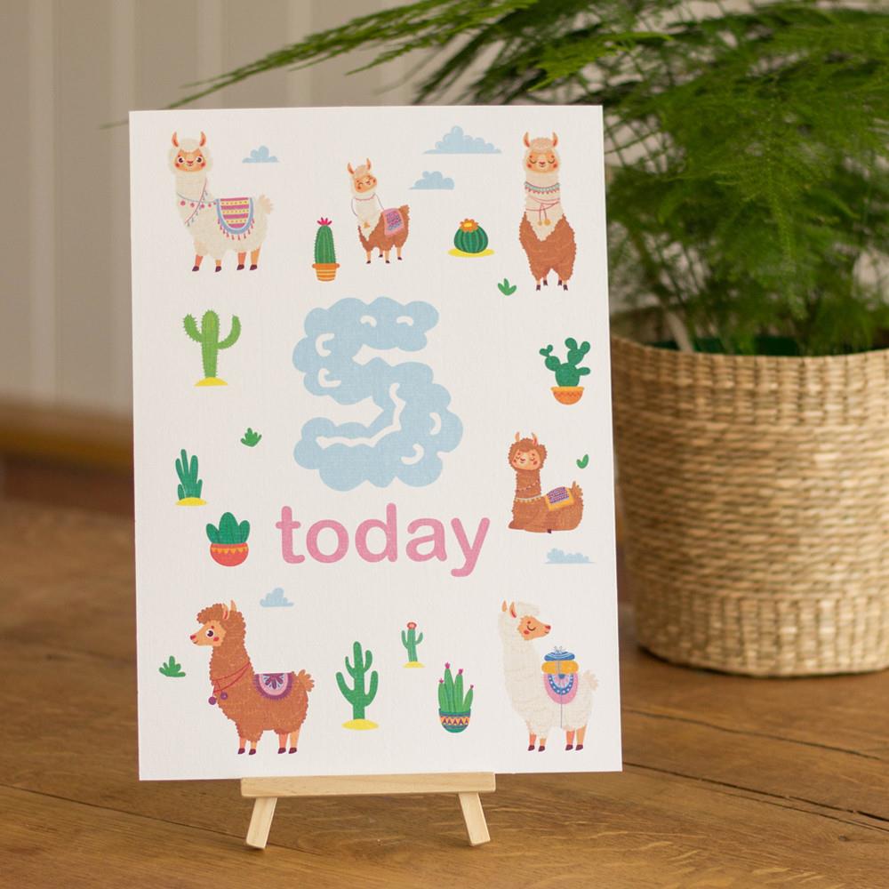llama-age-5-birthday-sign-and-easel|LLSTWLLAMA5A4|Luck and Luck| 1