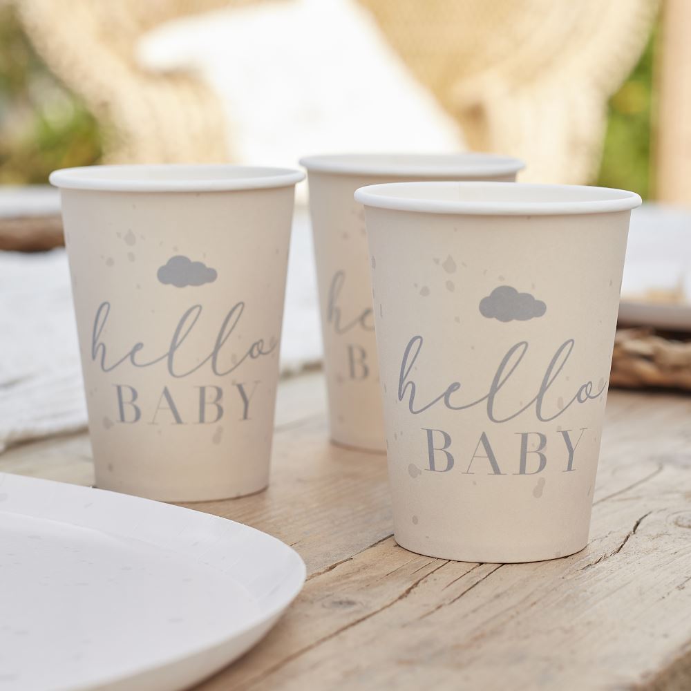 hello-baby-neutral-baby-shower-paper-cups-x-8|HEB-101|Luck and Luck| 1