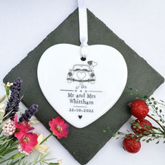personalised-porcelain-hanging-heart-wedding-car-keepsake-gift|LLUVPORWED1|Luck and Luck| 1