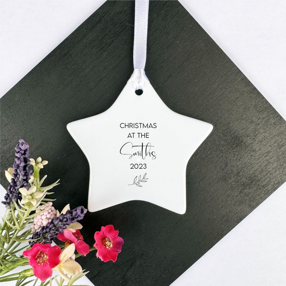 personalised-hanging-porcelain-star-christmas-at-family-name-d2|LLUVPORCSD5|Luck and Luck| 1