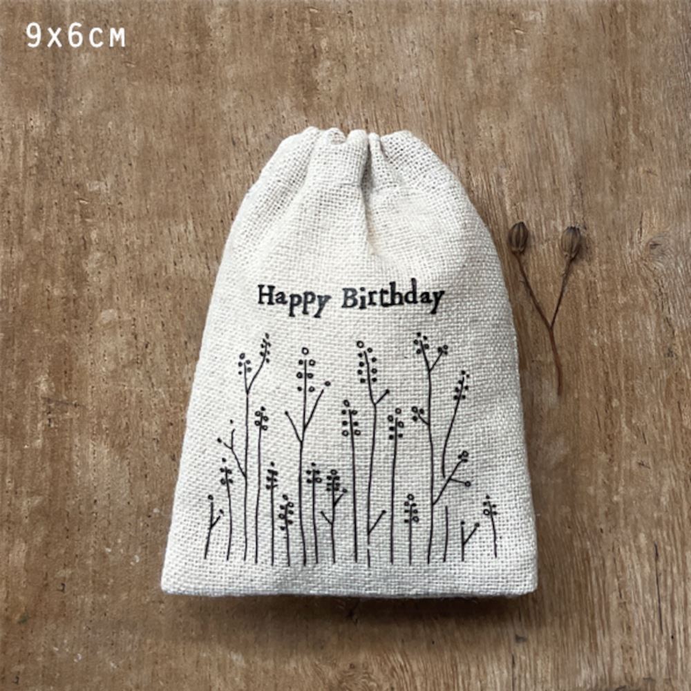 east-of-india-small-rustic-drawstring-cotton-gift-bag-happy-birthday|1680|Luck and Luck| 1