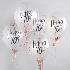 happy-70th-rose-gold-confetti-balloons-5-pack|HBMM222|Luck and Luck| 1