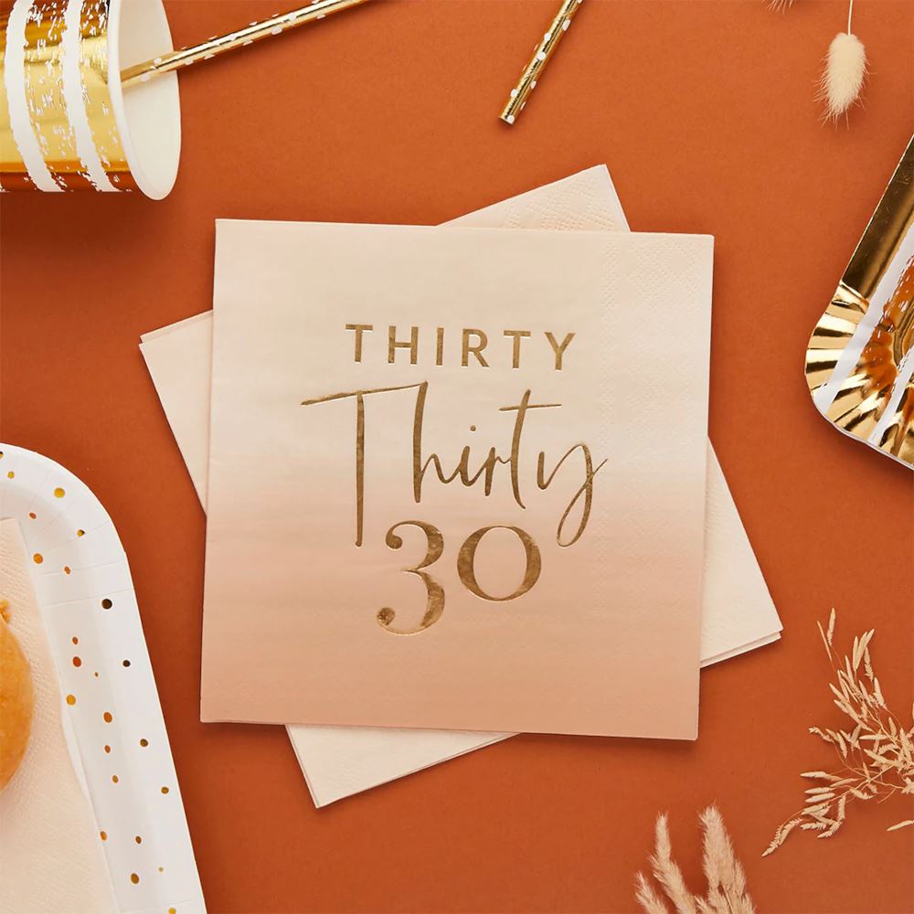gold-foil-thirty-30th-birthday-peach-ombre-napkins-x-16|HBMB111|Luck and Luck| 1