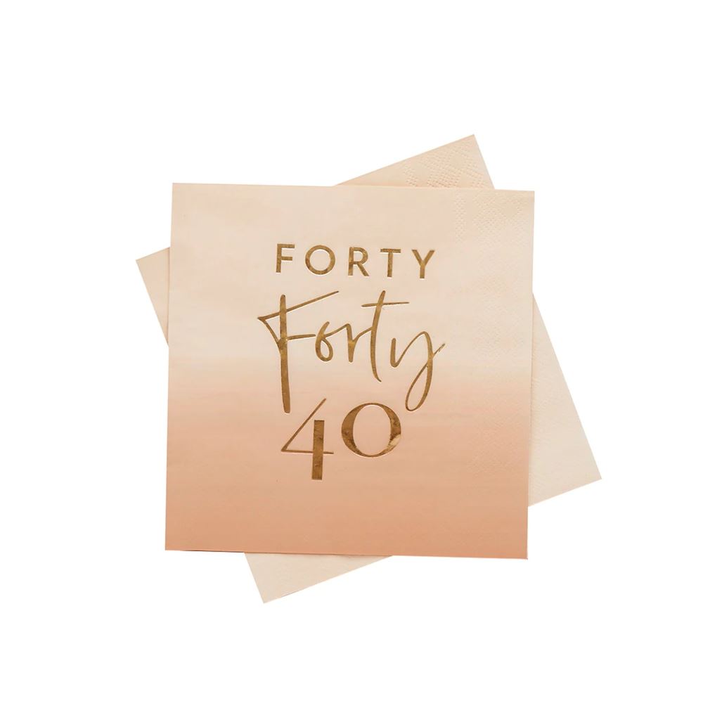 gold-foil-forty-40th-birthday-peach-ombre-napkins-x-16|HBMB112|Luck and Luck|2