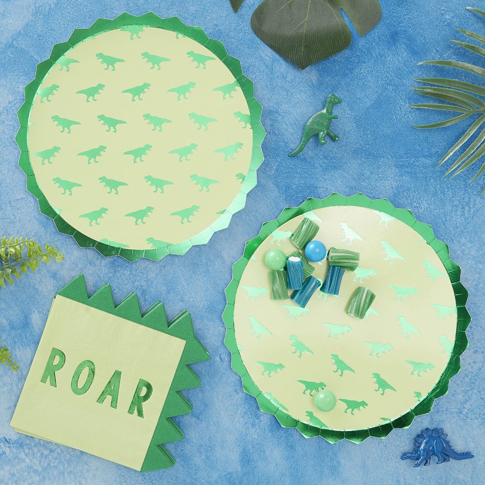 dinosaur-foiled-paper-party-plates-x-8-birthday-party|RR316|Luck and Luck| 1