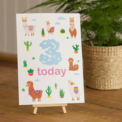 llama-age-3-birthday-sign-and-easel|LLSTWLLAMA3A4|Luck and Luck| 1