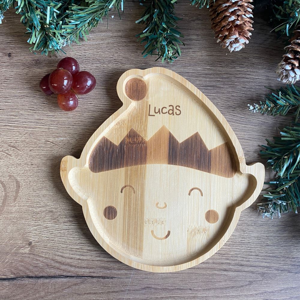 personalised-christmas-elf-bamboo-plate-child-gift|LLWWJQYXM005|Luck and Luck| 1