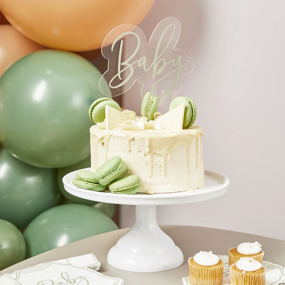 sage-green-baby-acrylic-cake-topper-neutral-baby-shower|HBBS221|Luck and Luck| 1