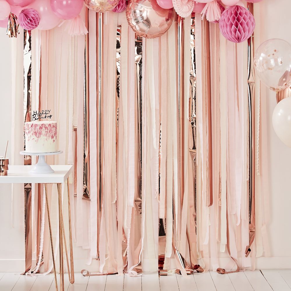 rose-gold-pink-peach-party-streamer-backdrop-party-decoration|MIX190|Luck and Luck| 1