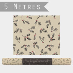 east-of-india-berry-branches-christmas-kraft-wrapping-paper-5m|3761V2|Luck and Luck| 3