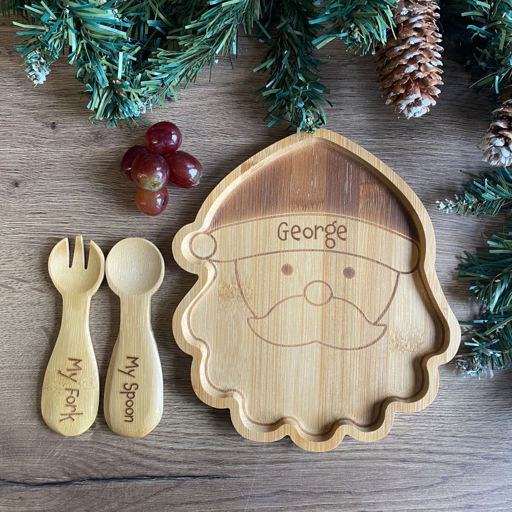 personalised-santa-childrens-bamboo-plate-spoon-and-fork-set|LLWWJQYXM003SF|Luck and Luck| 1