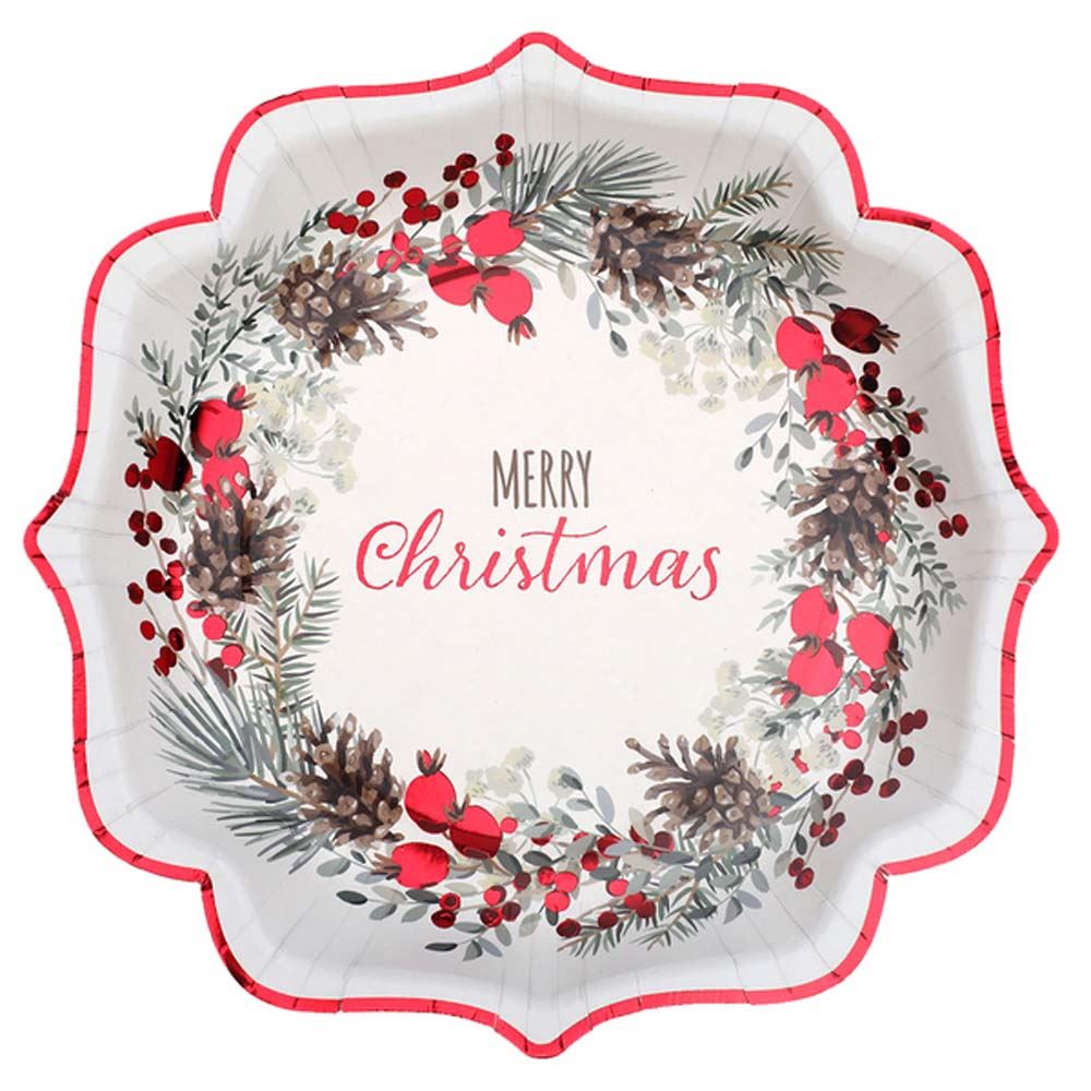 red-botanical-fir-merry-christmas-paper-party-plates-x-10|LL768300000007|Luck and Luck| 1