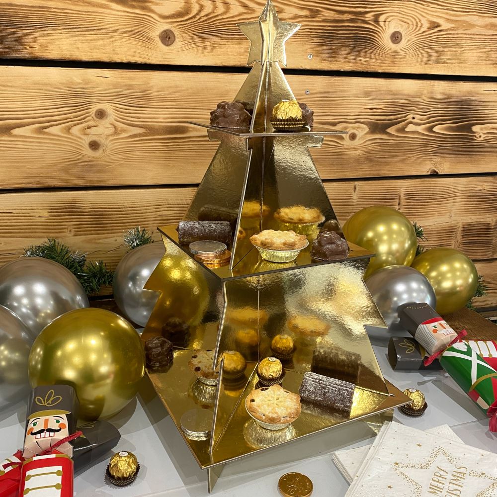 3d-tree-shaped-christmas-cardboard-sweet-treat-stand-gold|LLWWRED566|Luck and Luck| 3