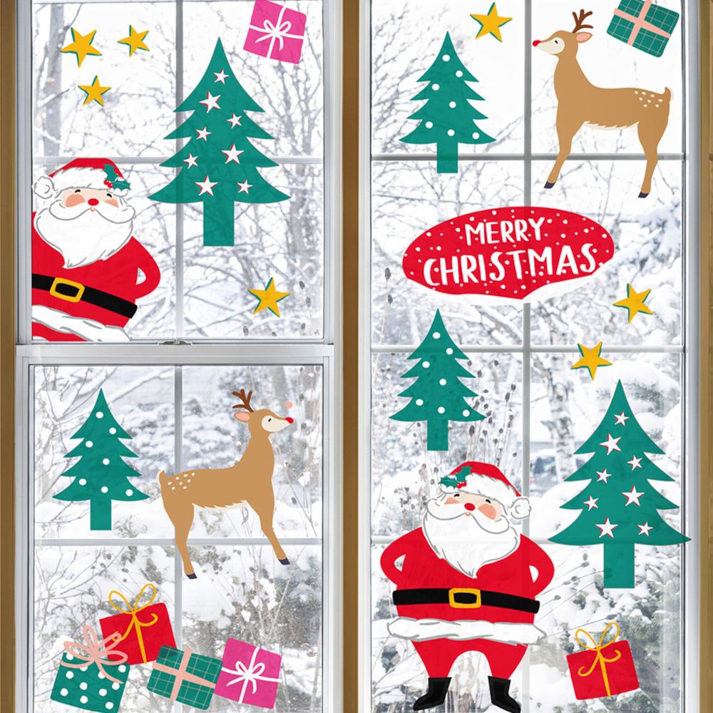 santa-christmas-window-clings-decals-stickers-reuseable-6-sheets|SANTA-WINDOWCLING|Luck and Luck| 1