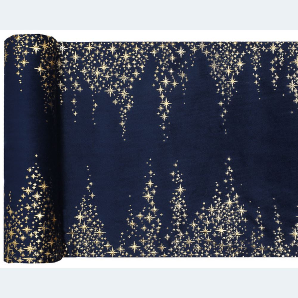 navy-blue-christmas-table-runner-with-gold-stars-2-5m|814600300037|Luck and Luck|2