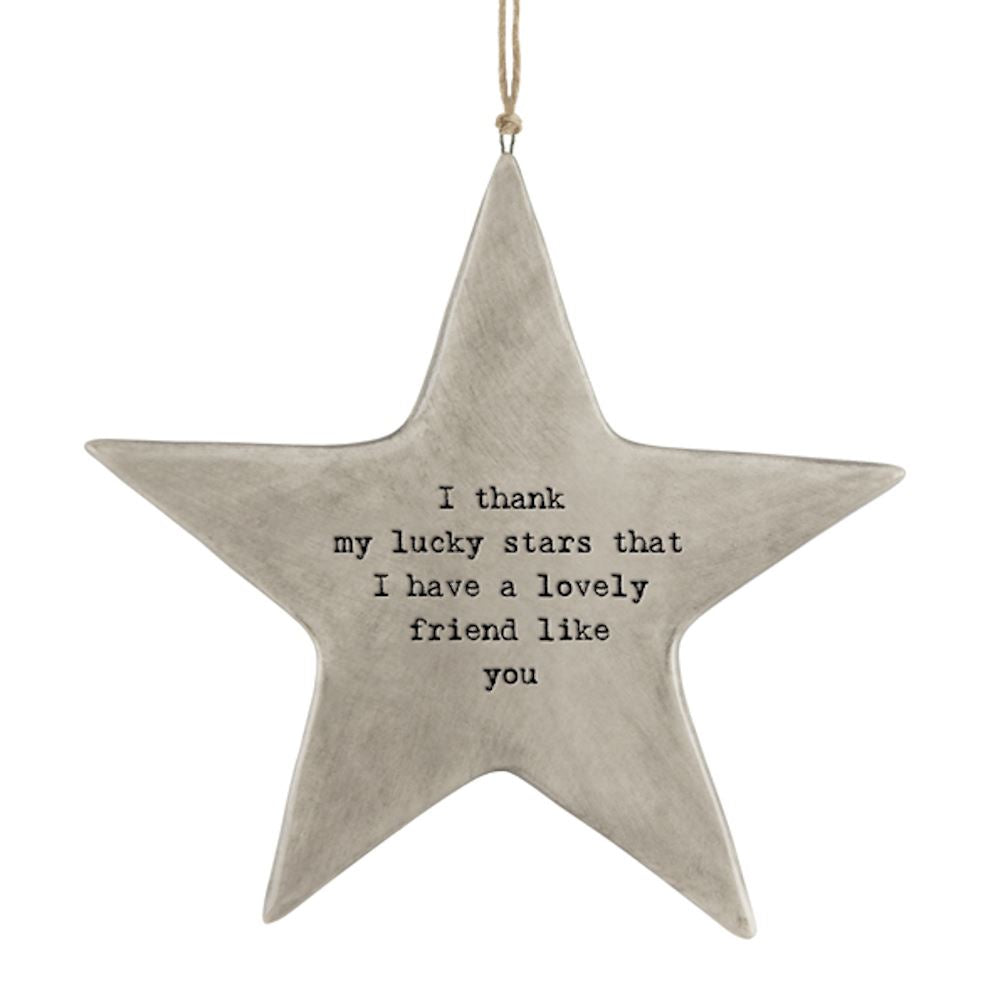 east-of-india-rustic-porcelain-hanging-star-lucky-stars-keepsake|7425|Luck and Luck|2
