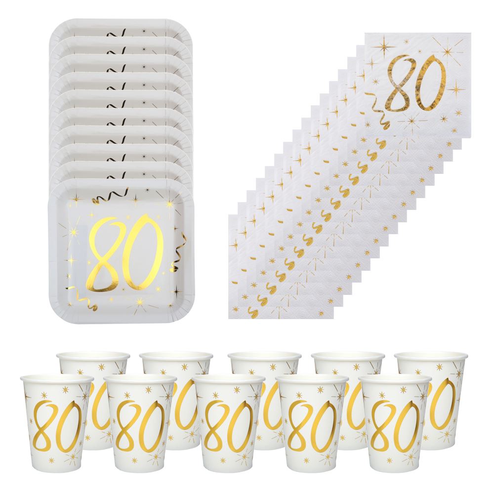 gold-80th-party-pack-with-plates-napkins-and-cups|LLGOLD80PP|Luck and Luck| 1