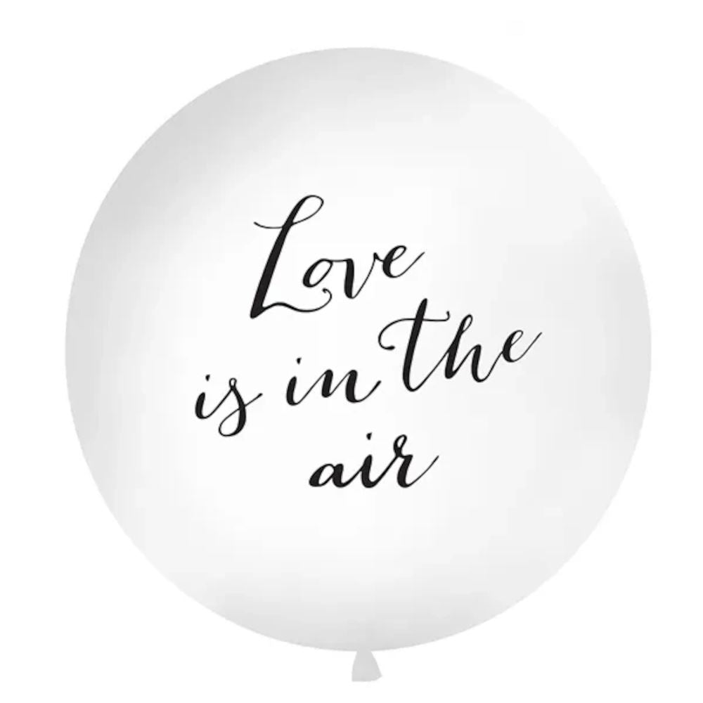 white-with-black-lettering-love-is-in-the-air-giant-wedding-balloon|OLBON10D-008|Luck and Luck|2
