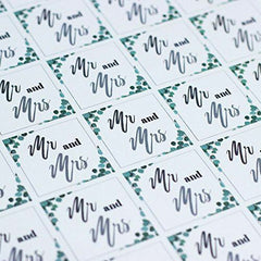 mr-and-mrs-eucalyptus-square-single-sheet-of-35-stickers-wedding-favours|LLMM021|Luck and Luck| 1