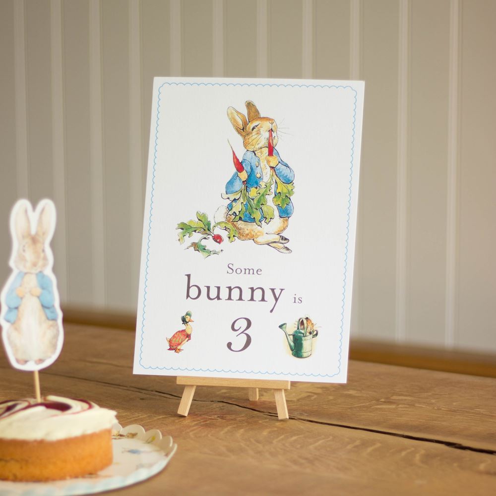 peter-rabbit-some-bunny-is-3-card-and-easel-3rd-birthday-decoration-sign|LLSTWPR3A4|Luck and Luck| 1