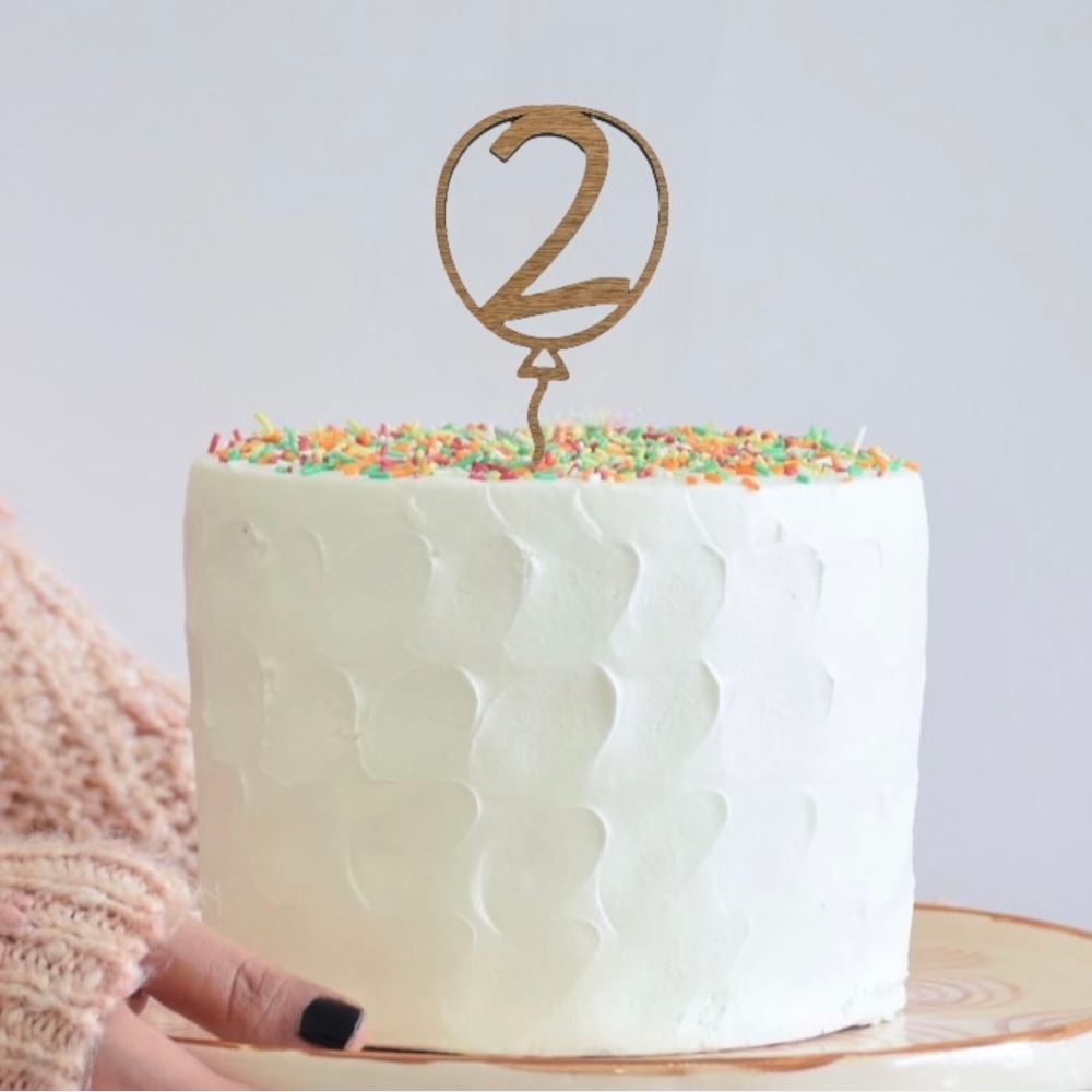 oak-veneer-number-2-balloon-birthday-cake-topper|LLWWBALLOON2CTO|Luck and Luck| 1