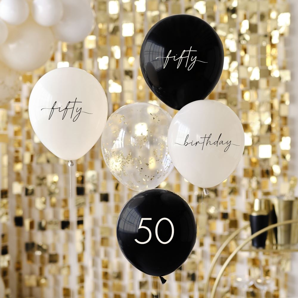 50th-birthday-party-balloon-bundle-black-nude-cream-and-gold-x-5|CN-111|Luck and Luck| 1